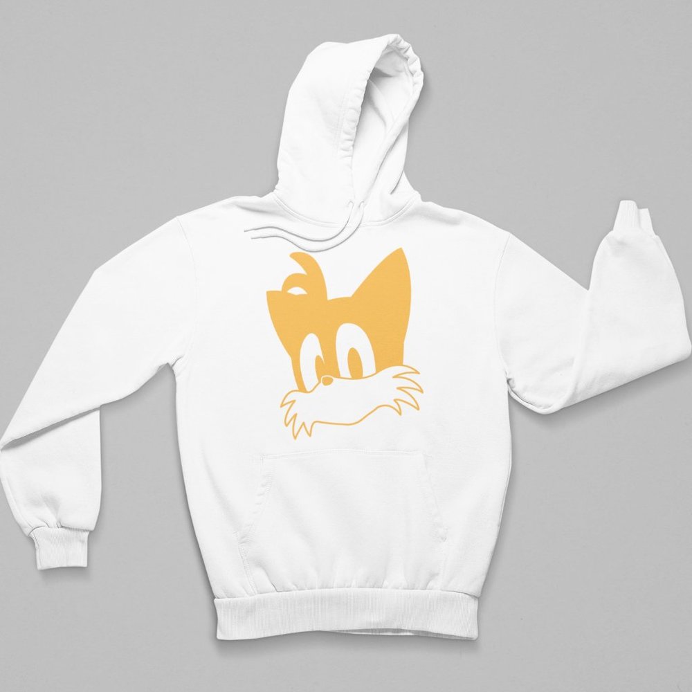 NEW Tails Fox Face Head Sonic Fleece Pullover Hoodie WHITE